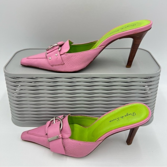 Anthropologie Diego di Lucca Heeled Mule Pink Green Size 6 - Picture 1 of 15